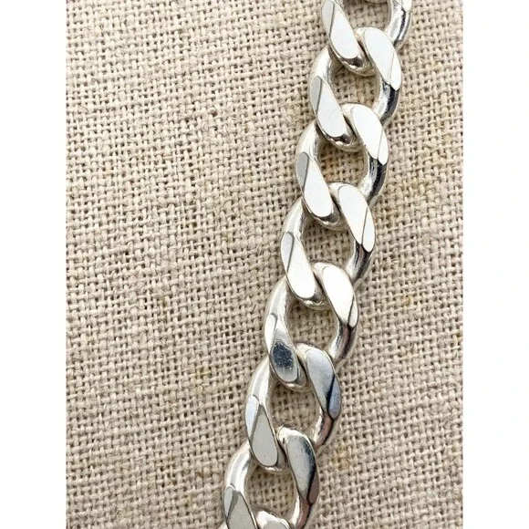 7.5mm super heavy 925 Italy sterling silver Cuban link chain reversible necklace - Picture 6 of 12